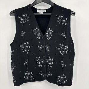 Vintage Robert Scott Embroidered Beaded Embellished‎ Knit Sweater Vest Size M